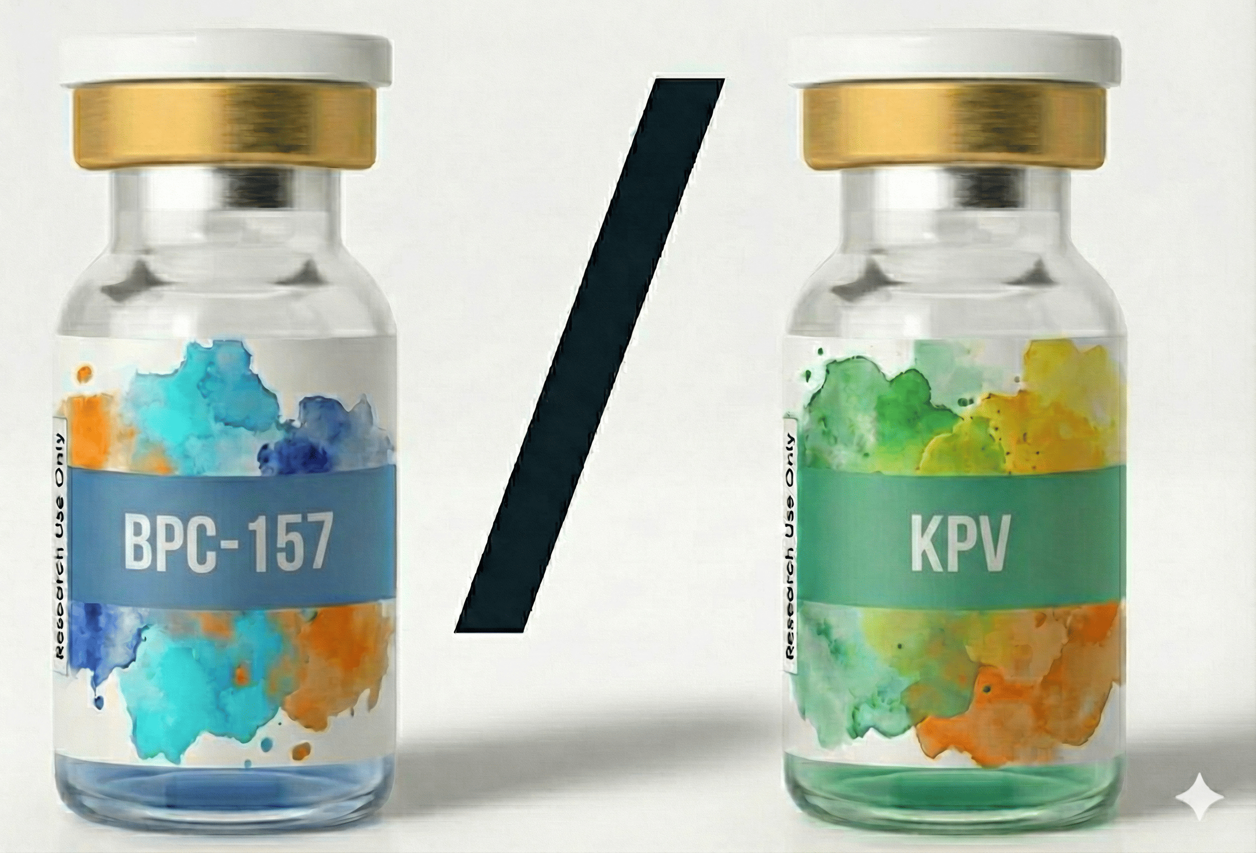 BPC-157 vs KPV comparison - research peptide vials showing gastric pentadecapeptide versus alpha-MSH derived tripeptide for anti-inflammatory research